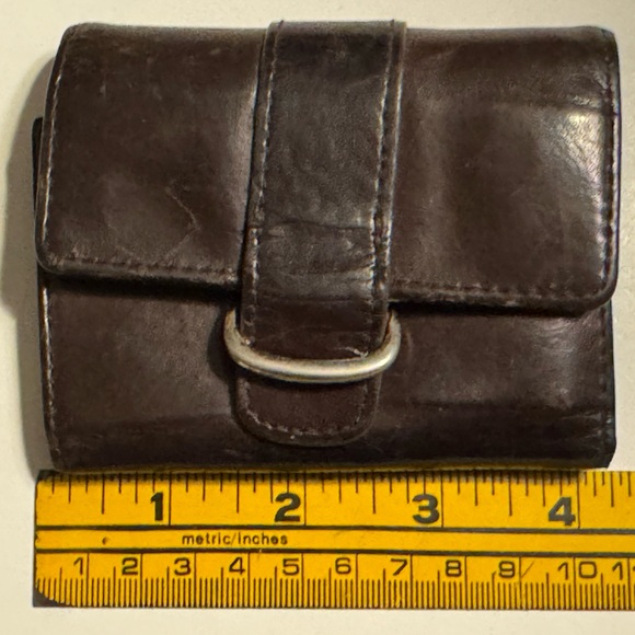 Nice Vintage Brown Leather Trifold Women’s Flap Over Snap Wallet Coin Purse - Picture 5 of 6